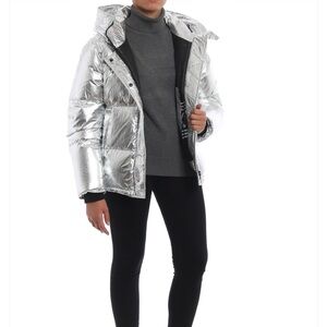 KENZO Crackle metallic nylon hooded puffer jacket